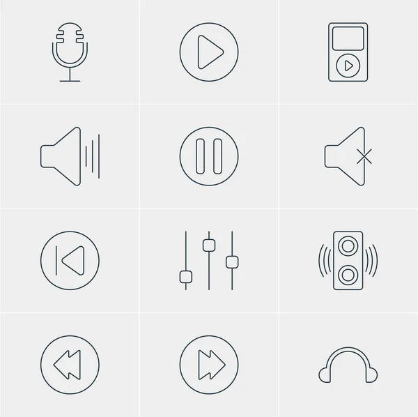 Illustrazione vettoriale di 12 icone musicali. Pacchetto modificabile di elementi senza suono, avanzati, invertenti e altri . — Vettoriale Stock