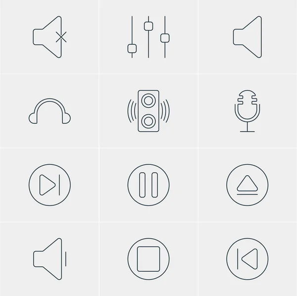 Illustrazione vettoriale di 12 icone melodiche. Pacchetto modificabile di altoparlanti, amplificatore, Mike e altri elementi . — Vettoriale Stock