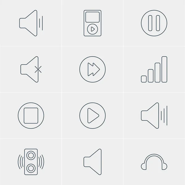 12 melodi simgeler vektör Illustration. Düzenlenebilir paket sessiz, akustik, ses seviyesi açma ve diğer öğeleri. — Stok Vektör