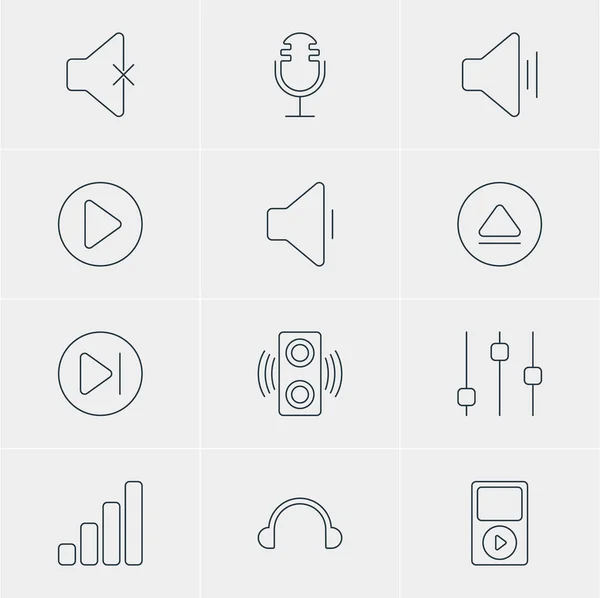 Векторна ілюстрація 12 піктограм музики. Відредагований пакет MP3, стабілізатор, наступні та інші елементи . — стоковий вектор