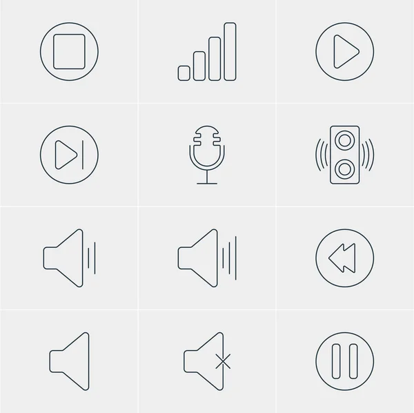 Vectorillustratie van 12 muziek iconen. Bewerkbare Pack van geluidloze, Mike, spreker en andere elementen. — Stockvector