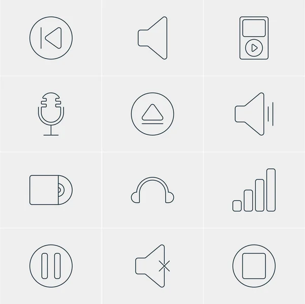 12 멜로디 아이콘 벡터 일러스트입니다. 이어폰, 스피커, 콤팩트 디스크 및 기타 요소의 편집 가능한 팩. — 스톡 벡터
