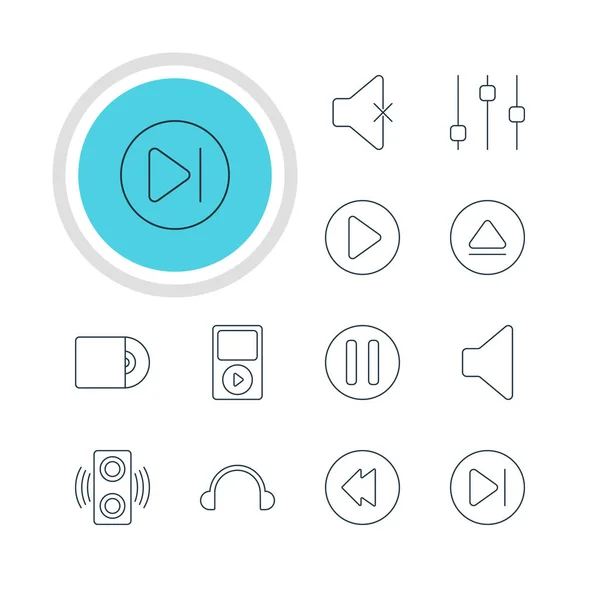 Vector Illustration Of 12 Melody Icons. Editable Pack Of Rewind, Amplifier, Start And Other Elements. — Stock Vector