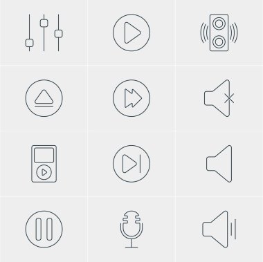 12 melodi simgeler vektör Illustration. Düzenlenebilir paket sabitleyici, başlangıç, Mp3 ve diğer öğeleri.
