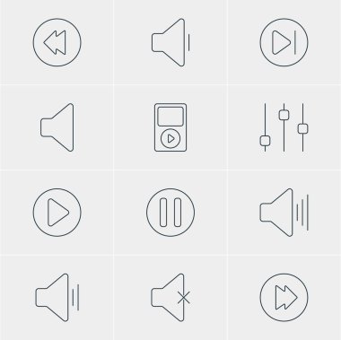 12 melodi simgeler vektör Illustration. Düzenlenebilir Pack Mp3, ses, gecikme ve diğer öğeleri.
