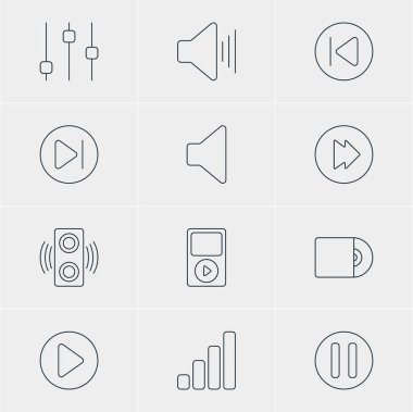 12 müzik simgeler vektör Illustration. Sonraki düzenlenebilir paket, ses, akustik ve diğer öğeleri.