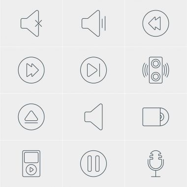 12 melodi simgeler vektör Illustration. Düzenlenebilir paket sessiz, sonraki, Mp3 ve diğer öğeleri.