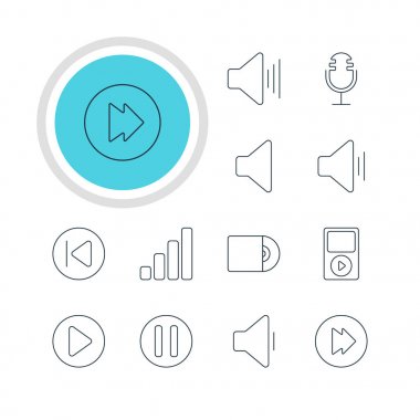 12 melodi simgeler vektör Illustration. Gecikme, gelişmiş, akustik ve diğer öğeleri düzenlenebilir paketi.