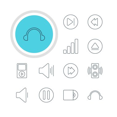 12 melodi simgeler vektör Illustration. Lag, sonraki, akustik ve diğer öğeleri düzenlenebilir paketi.