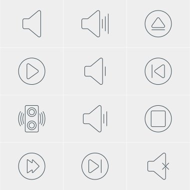 12 melodi simgeler vektör Illustration. Sessiz düzenlenebilir paket, Duraklat, ses ve diğer öğeleri.