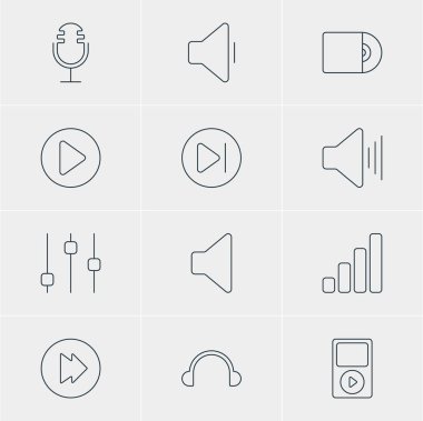 12 müzik simgeler vektör Illustration. Düzenlenebilir paket sabitleyici, gelişmiş, Mp3 ve diğer öğeleri.