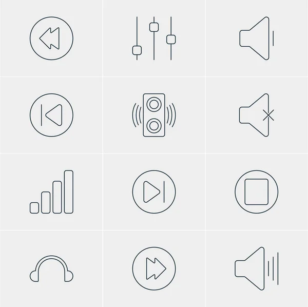 Illustrazione vettoriale di 12 icone musicali. Pacchetto modificabile di amplificatore, avanzato, acustico e altri elementi . — Vettoriale Stock