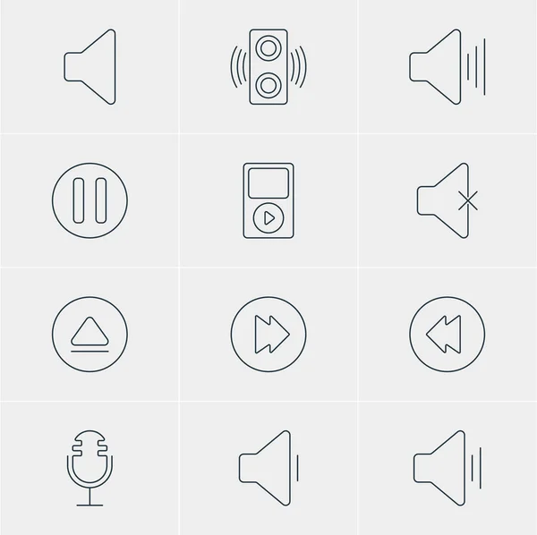 Illustrazione vettoriale di 12 icone musicali. Pacchetto modificabile di Lag, Audio, Diminuire il suono e altri elementi . — Vettoriale Stock