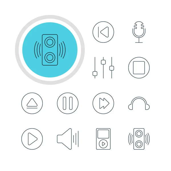 Ilustração vetorial de 12 ícones de música. Pacote editável de amplificador, fone de ouvido, pausa e outros elementos . —  Vetores de Stock