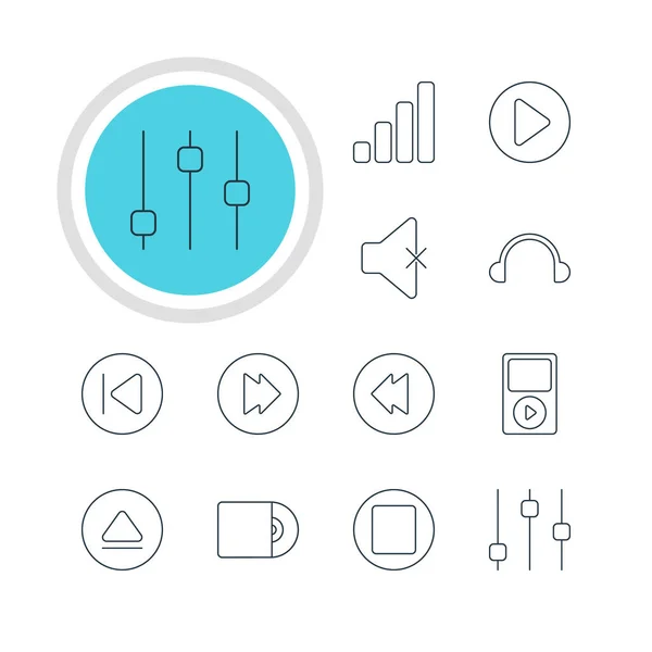 Ilustração vetorial de 12 ícones de melodia. Pacote editável de avançado, sem som, Mp3 e outros elementos . — Vetor de Stock