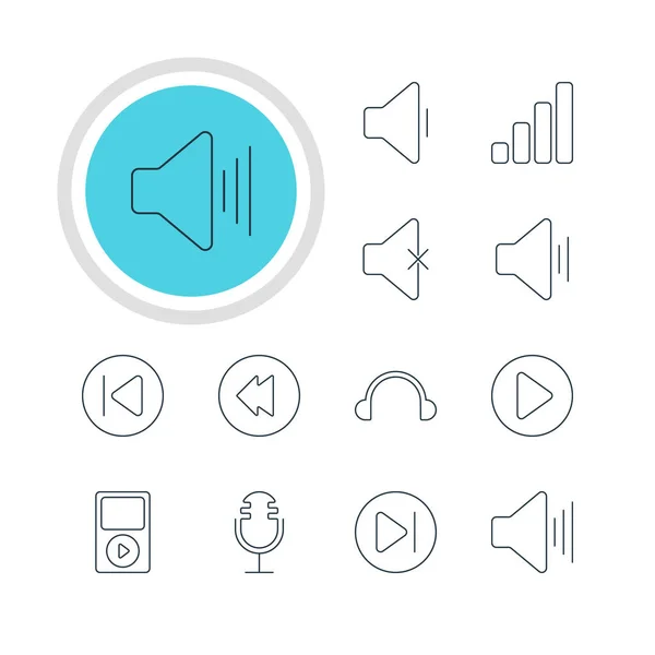 Vector Illustration Of 12 Melody Icons. Editable Pack Of Volume Up, Start, Reversing And Other Elements. — Stock Vector