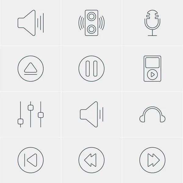 Vector Illustration Of 12 Melody Icons. Editable Pack Of Volume Up, Rewind, Audio And Other Elements. — Stock Vector