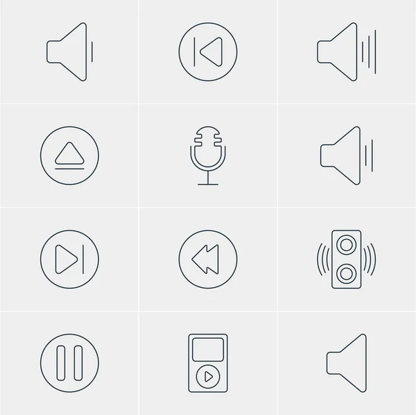 Vektorillustration von 12 Musik-Ikonen. editierbares Paket mit Abnahme von Sound, Lautsprecher, Audio und anderen Elementen. — Stockvektor
