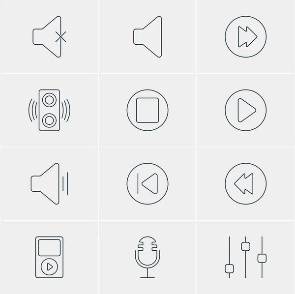 Vector Illustration Of 12 Melody Icons. Editable Pack Of Start, Reversing, Speaker And Other Elements. — Stock Vector