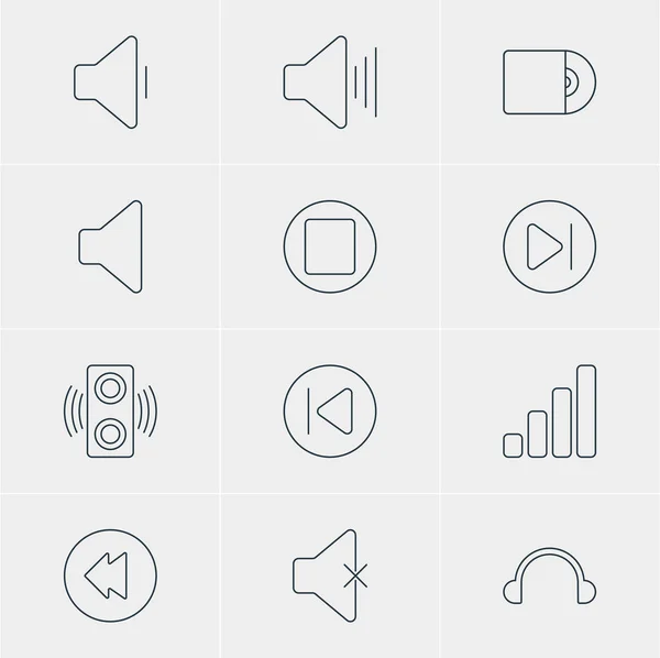 Illustration vectorielle de 12 icônes de mélodie. Pack modifiable de disque compact, acoustique, pause et autres éléments . — Image vectorielle