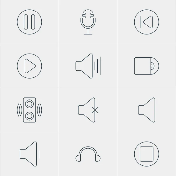 Vektorillustration av 12 melodi ikoner. Redigerbara Pack av minskning ljud, eftersläpning, ljudlöst och andra element. — Stock vektor
