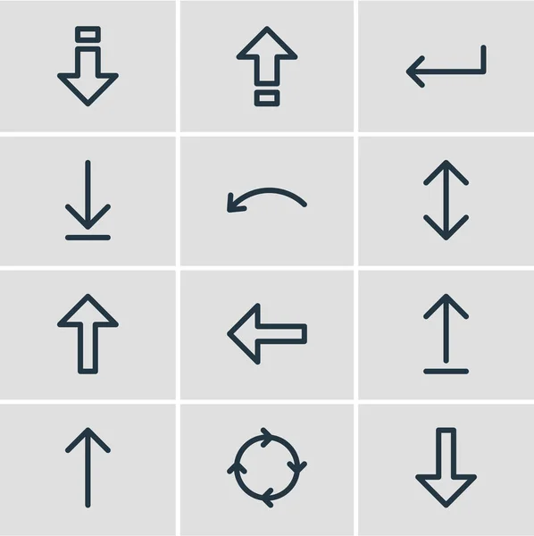 Vectorillustratie van 12 richting pictogrammen. Bewerkbare pakje omhoog, richting, Down en andere elementen. — Stockvector