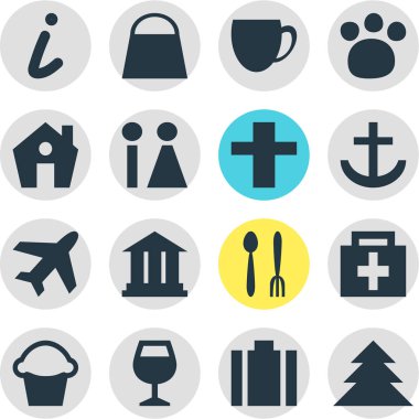 16 harita simgeler vektör Illustration. Düzenlenebilir paket kek, harita bilgi, Evrak Çantası'nı ve diğer öğeleri.