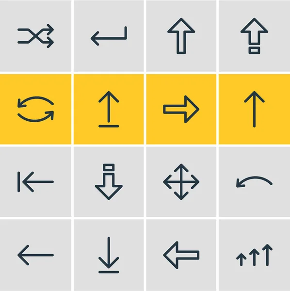 Illustrazione vettoriale di 16 icone di direzione. Pacchetto modificabile di presentare, Shrift, sinistra e altri elementi . — Vettoriale Stock