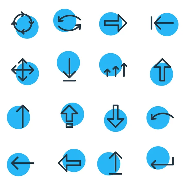 Illustrazione vettoriale di 16 icone di direzione. Pacchetto modificabile di aggiornamento, girare, scaricare e altri elementi . — Vettoriale Stock