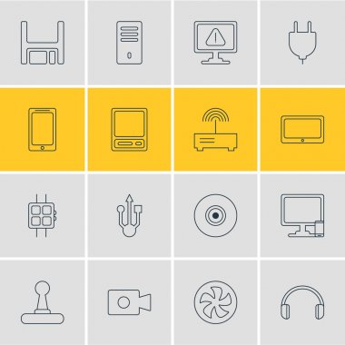 16 bilgisayar simgeler vektör Illustration. Düzenlenebilir paket Tablet, uyarı, disket ve diğer öğeleri.