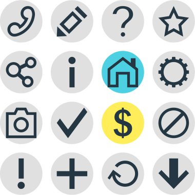 16 arabirim simgeler vektör Illustration. Para yapma, düzenlenebilir paketi yayımlamak, yıldız ve diğer öğeleri.