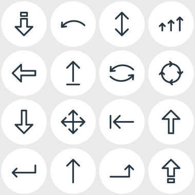 16 okları simgeler vektör Illustration. Geri alma, Döviz, güncelleme ve diğer öğeleri düzenlenebilir paketi.