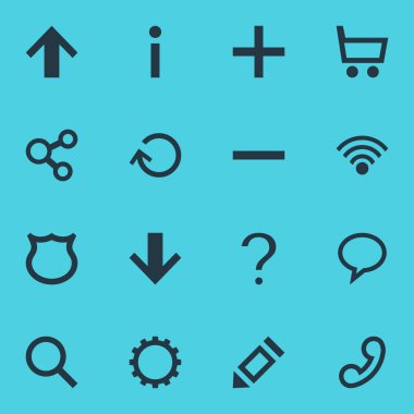 16 kullanıcı simgeler vektör Illustration. El arabası, düzenlenebilir paketi yayımlamak, konuşma balonu ve diğer öğeleri.