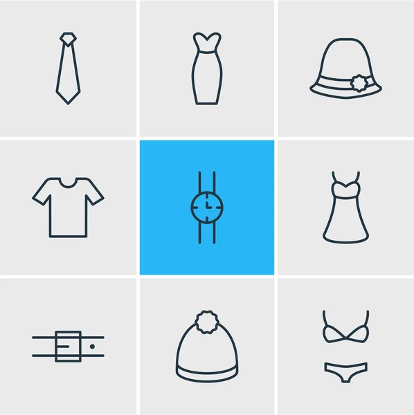 Illustration vectorielle de 9 icônes de vêtement. Pack modifiable de occasionnel, Panama, Pompon et autres éléments . — Image vectorielle