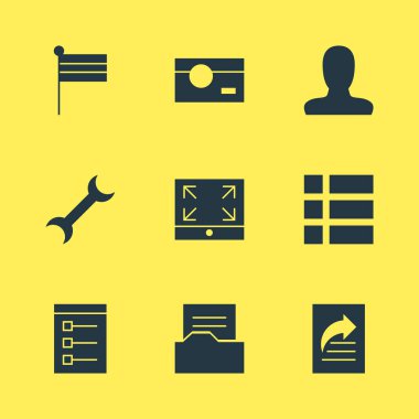 9 Internet simgeler vektör Illustration. Hesap, belge dizini, yakalama ve diğer öğeleri düzenlenebilir paketi.