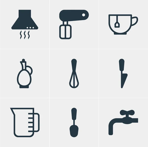 Vektorillustration von 9 Restaurant-Symbolen. editierbare Packung mit Wasserhahn, Küchendolch, Karaffe und anderen Elementen. — Stockvektor