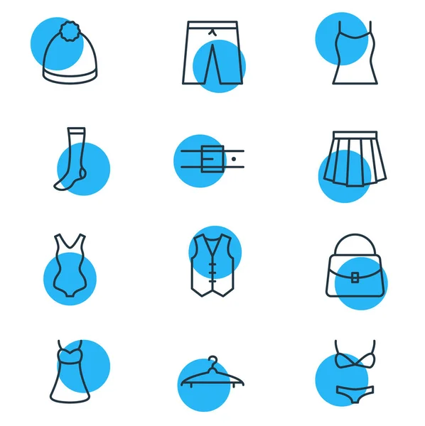 Illustration vectorielle de 12 icônes de vêtement. Pack modifiable de bonneterie, vestiaire, vêtements et autres éléments . — Image vectorielle
