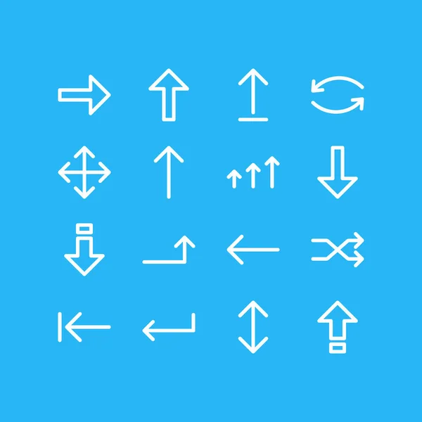 Illustrazione vettoriale di 16 icone di frecce. Pacchetto modificabile di aggiornamento, giù, destra e altri elementi . — Vettoriale Stock