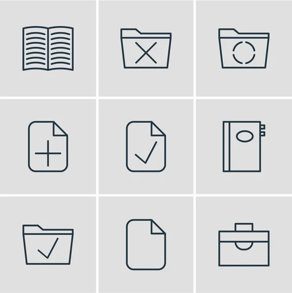 Vectorillustratie van 9 werkplek pictogrammen. Bewerkbare Pack van laden, verwijderen, Portfolio en andere elementen. — Stockvector