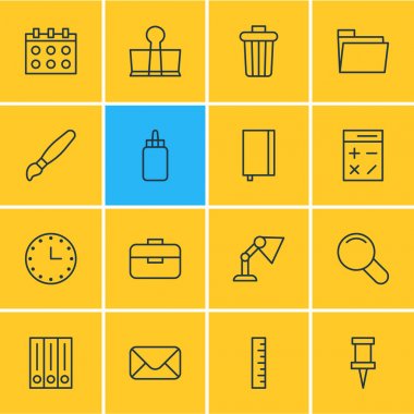 16 araçlar simgeler vektör Illustration. Işığı, Portföy, defterini ve diğer öğeleri düzenlenebilir paketi.