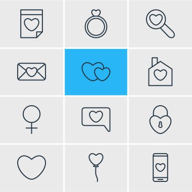 12 Amour simgeler vektör Illustration. Dekorasyon, nişan, ev ve diğer öğeleri düzenlenebilir paketi.