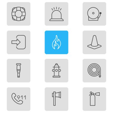 12 zorunluluk simgeler vektör Illustration. Düzenlenebilir paket hattı, Siren, kapı ve diğer öğeleri.