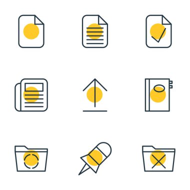 9 çalışma alanı simgeler vektör Illustration. Kitap, iş, Journal ve diğer öğeleri düzenlenebilir paketi.