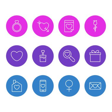 12 tutku simgeler vektör Illustration. Düzenlenebilir paket Smartphone, Rose, mum öğeleri.