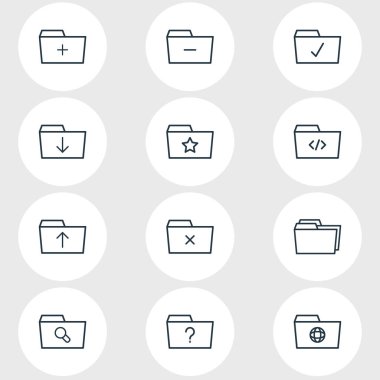 12 belge simgeler vektör Illustration. Düzenlenebilir Pack Plus, gönderme, yükleme ve diğer öğeleri.