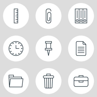 9 ileti örneği simgeler vektör Illustration. Düzenlenebilir Pack klasörünün, izle, raptiye ve diğer öğeleri.