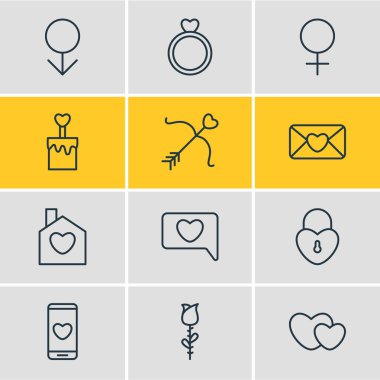 12 tutku simgeler vektör Illustration. Kilit, kalp, davet, diğer öğeleri düzenlenebilir sürüsü.