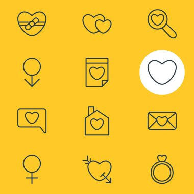 12 tutku simgeler vektör Illustration. Erkek, ruh, ev ve diğer öğeleri düzenlenebilir paketi.