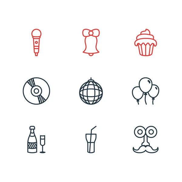 Vektorillustration av 9 fest ikoner. Redigerbara Pack läsk, dekoration, Karaoke och andra element. — Stock vektor