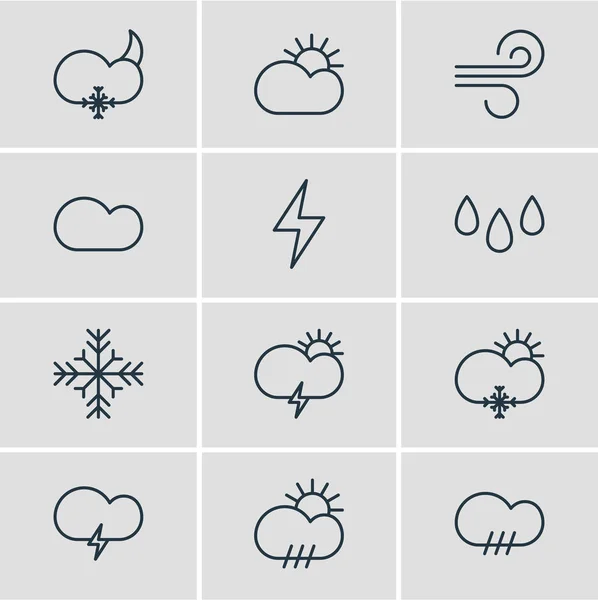 Vectorillustratie van 12 sfeer pictogrammen. Bewerkbare Pack voor catastroferisico, sneeuw, bliksem en andere elementen. — Stockvector